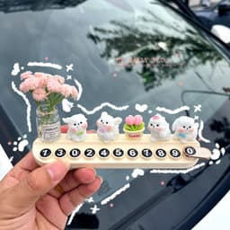 🐶 SET CHÓ MALTESE MINI DECOR Ô TÔ KÈM HOA TULIP VÀ BẢNG SỐ ĐIỆN THOẠ 6