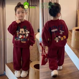 [10-29kg] Bộ Nỉ 2 Da Cao Cấp Premium Cho Bé Gái Mặc Thu Đông Dày Mịn Ấm KIMCHIBABY Họa Tiết Hoạt Hình Micki BN604 1