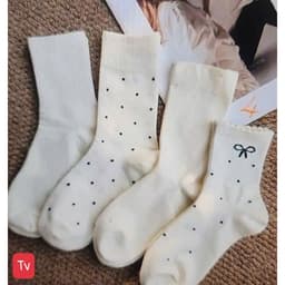 Sét 10 Đôi Tất Nơ Chấm Bi Màu Trắng Be Pastel Cổ Cao Cho Các Bạn Nữ 8