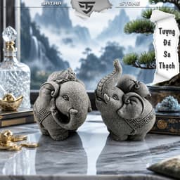 Tượng song tượng bách tài đá sa thạch - Tượng deco, trang trí tiểu cảnh, bán cạn, terrarium 7