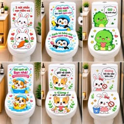 "Decal Dán Bồn Cầu Chống Thấm Nước Hình Thú Cưng Dễ Thương - Trang Trí Nhà Tắm Vui Nhộn" 1