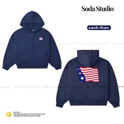 Áo khoác Hoodie Zip Nỉ Có Túi & Dây Rút Three Star Thêu xù Lá cờ -Áo Hoodie Thời trang Unisex Nam Nữ TopMenswear 5
