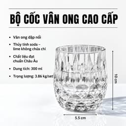Bộ 6 Ly Thủy Tinh GOCHY HOME 300ml Vân Ong Dập Nổi 3D, Cốc Uống Nước Soda-Lime Không Chì, Dày Dặn Sang Trọng -Màu Trắng 6