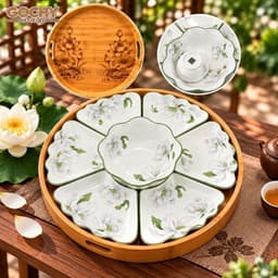 Bộ Bát Đĩa Hoa Mặt Trời 45cm Cao Cấp, Gốm Sứ Trắng Viền Xanh, Họa Tiết Hoa Mẫu Đơn Sang Trọng, Bộ Đồ Ăn Gia Đình 1