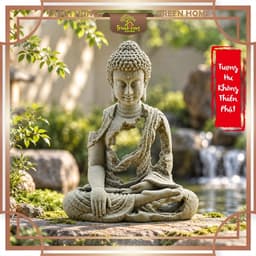 Tượng Hư Không Thiền Phật xúc địa thủ ấn đá sa thạch ST0377 - Tượng phật deco, trang trí 3