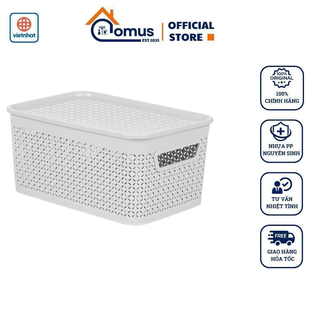 Giỏ Nhựa Chữ Nhật Có Nắp Đậy Việt Nhật Hokori 3336/37/38, Giỏ Đựng Quần Áo Bánh Kẹo Đồ Nhà Bếp