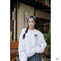 Áo thun tay dài Form Boxy ,áo phông cổ tròn in hình Mickey 2 mặt chất cotton dày dặn nam nữ mặc được phong cách Hàn 4