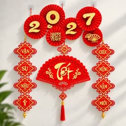 Set 4 Món Trang Trí Tết 2027 Treo Tường, Bộ Decor Tết Đỏ Vàng Chữ Phúc, Câu Đối Chúc Mừng Năm Mới 5