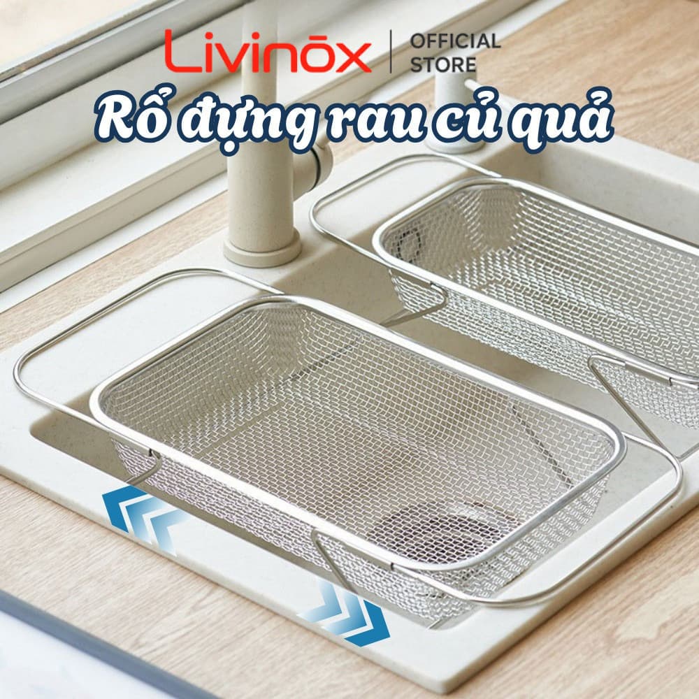 Rổ Lưới Livinox Inox Rửa Rau Củ Quả Kéo Giãn Bồn Rửa Chén TOAM - Rổ Rửa Giá Úp Chén Bát Thoát Nước