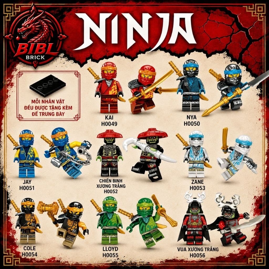 [IN LƯNG]Mô Hình Lắp Ghép Minifigures Ninjago EVO CORE Đặc Biệt-Vua Xương Lính Xương Dragon