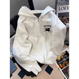 Áo khoác nỉ unisex dài tay màu xám có mũ 2 lớp và khóa kéo năng động cho mọi lứa tuổi-linhhai98 2