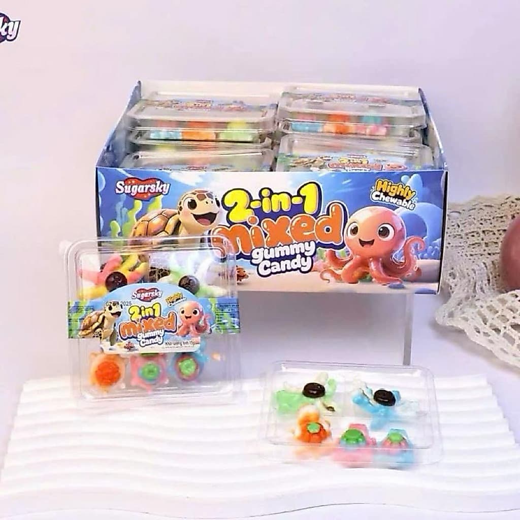 Khay 20 hộp kẹo dẻo sinh vật biển nhiều hình mix vị trái cây, kẹo dẻo trái cây hình sinh vật biển siêu ngon