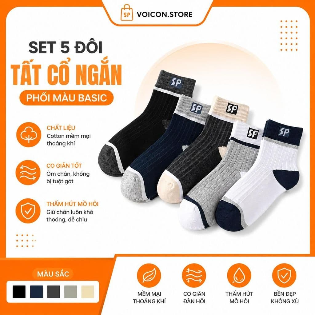 SET TẤT NAM CỔ CAO DỆT GÂN – ĐƠN GIẢN, DỄ PHỐI, MANG CẢ NGÀY VOICON-TV01