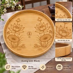 Khay Nhựa Vân Gỗ Đựng Bát Đĩa Hoa Mặt Trời, Mâm Đựng Mâm Cơm Cúng Gia Tiên Có Tay Cầm Tiện Lợi 3