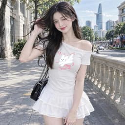Áo trễ vai ngắn tay thu đông in hoạ tiết tho nhảy  xắn chất vải thun tăm  TD THONHAY 8 43 65 6
