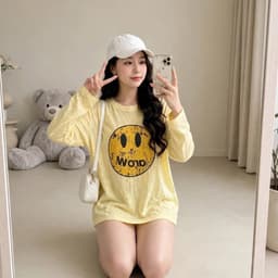 Áo thun giấy cổ tròn mỏng in hình mặt cười vàng xinh đẹp hot trend  TG FACE11 7 3