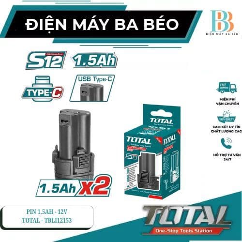 Pin 1.5Ah - 12V Total TBLI12153 - Phù hợp với những dòng máy dùng pin 12V Total - Ingco