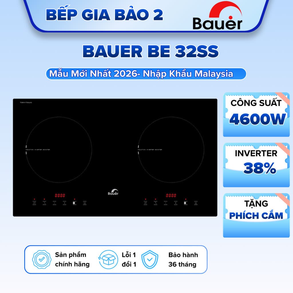 Bếp từ Bauer BE 32SS Bếp điện từ âm Inverter tiết kiệm điện, Nhập khẩu Malaysia