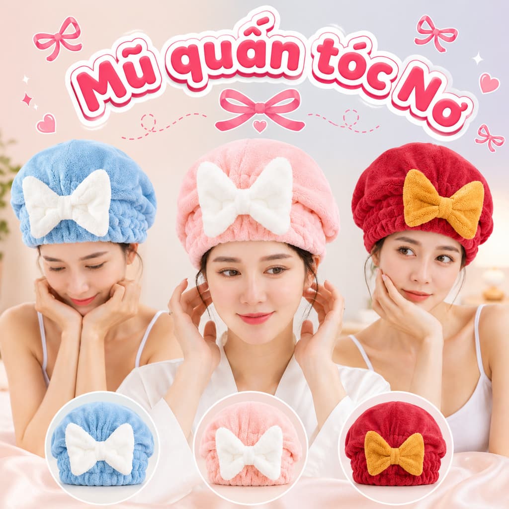 Mũ ủ tóc chùm đầu nhanh khô - Vải mềm mại, Khăn quấn ủ tóc thấm hút nước Khăn lau tóc gội đầu