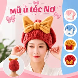 Khăn trùm đầu hình nơ – Vải cotton & nhung san hô thấm hút tốt, chất lượng đường may chắc chắn 1