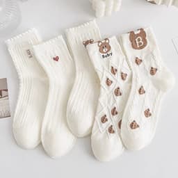 Set 5 Đôi Tất Nữ Cổ Cao Gấu Trắng Chữ B Dễ Thương Hàn Quốc TT25 1