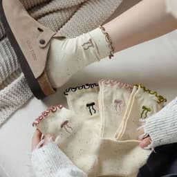 Set 10 Đôi Tất Cao Cổ Nữ Màu Muối Tiêu Họa Tiết Nơ Phong Cách Hàn Quốc Siêu Hot Cho Phái Đẹp(B4) 4