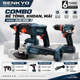 COMBO MÁY KHOAN BÊ TÔNG – KHOAN 13MM – MÀI PIN SENKYO DJD-032, ĐỘNG CƠ KHÔNG CHỔI THAN, ĐA NĂNG, CHÂN PIN PHỔ THÔNG 1