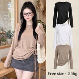 Áo thun nữ cổ tròn tay dài phối dây rút eo cá tính thời trang thu đông phối đồ xinh hot hit  TGD05 54 0 8 43 65 83 65 5 1