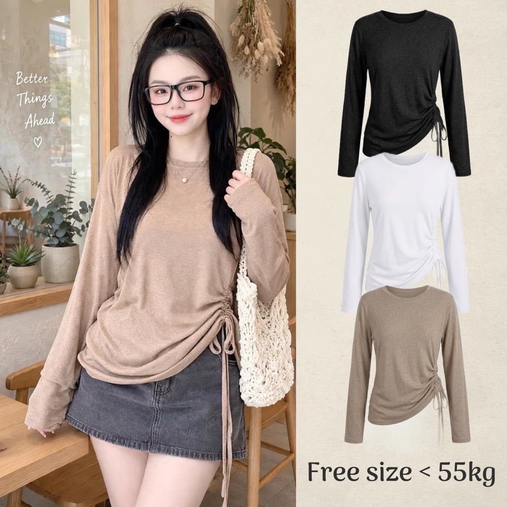 Áo thun nữ cổ tròn tay dài phối dây rút eo cá tính thời trang thu đông phối đồ xinh hot hit  TGD05 54 0 8 43 65 83 65 5
