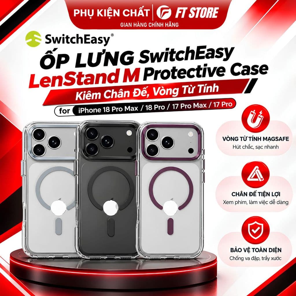 Ốp Lưng iPhone 18 Pro Max/18 Pro/17 Pro Max/17 Pro, SwitchEasy LenStand M Bảo Vệ, Đế Chân & Vòng Từ Tính Chất Lượng