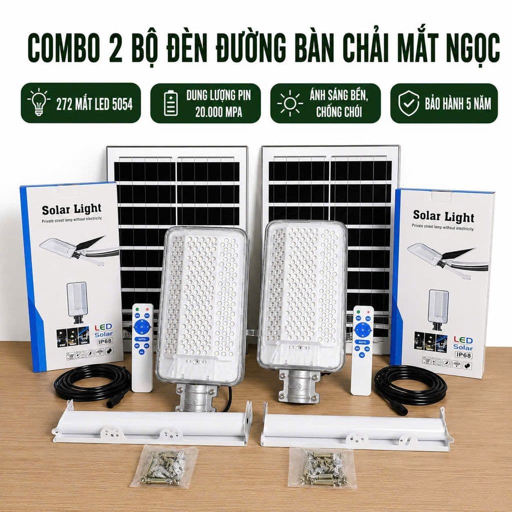 [ DÂY DÀI 5M ] COMBO 2 Đèn Năng Lượng Mặt Trời Mắt Ngọc bàn chải Chống Chói. Chiếu sáng 12h-15h - Kháng nước IP69