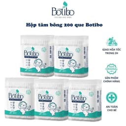 (Combo 5) Tăm bông trẻ em Botibo kids kháng khuẩn ( hộp 200 que lõi giấy) cho bé sơ sinh ngoáy tai, mũi BOTIBO KIDS 1