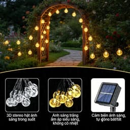 Đèn Led Trang Trí Năng Lượng Mặt Trời Hoàng Kim Dài 12m Gồm 100 Bóng Tròn, Tấm Pin Cao Cấp Có-89 3