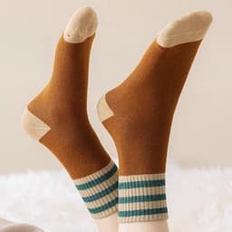 Bộ 5 Đôi Tất Kẻ Lót Lông Vintage Mềm Mại, Siêu Dày Giữ Ấm Tuyệt Vời Cho Mùa Lạnh (sẵn) 🌸🌸🌸 VOICON-[TV01] 5