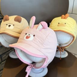 Mũ Lưỡi Trai Cho Bé Lót Lông Cừu Hình Thú Gấu Thỏ Vịt Dễ Thương Ấm Mùa Đông Có Dây Buộc 1-6 Tuổi - Kho Sỉ Gia Dụng Alulu 1