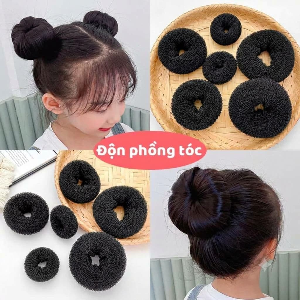 Búi Tóc Độn Phồng Tròn Củ Tỏi, Mút Độn Búi Tóc Donut Tạo Kiểu Phồng Tóc Cho Bé Gái