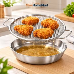 Vỉ Lọc Dầu Inox Kèm Khay Đĩa 20cm MimiHomeMart - Hỗ Trợ Ráo Dầu Thực Phẩm Khi Chiên Rán 8
