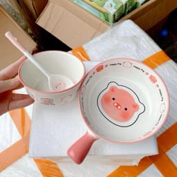 Set Bát Đĩa 8 MónChất Liệu  Gốm Sứ họa tiết Heo Hồng - Set Quà Tặng ý nghĩa cho bé yêu 5