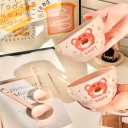 Set 4 Bát Kèm 4 Thìa Hoạ Tiết Gấu Xinh Xỉu kho 6366 6