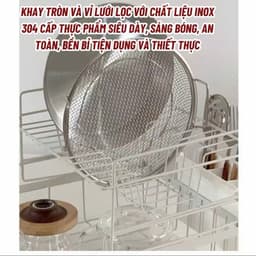 Bộ Khay Kèm Vỉ Lưới lọc dầu chất liệu inox đường kính 22cm, phù hợp sử dụng với nồi chiên không dầu 6