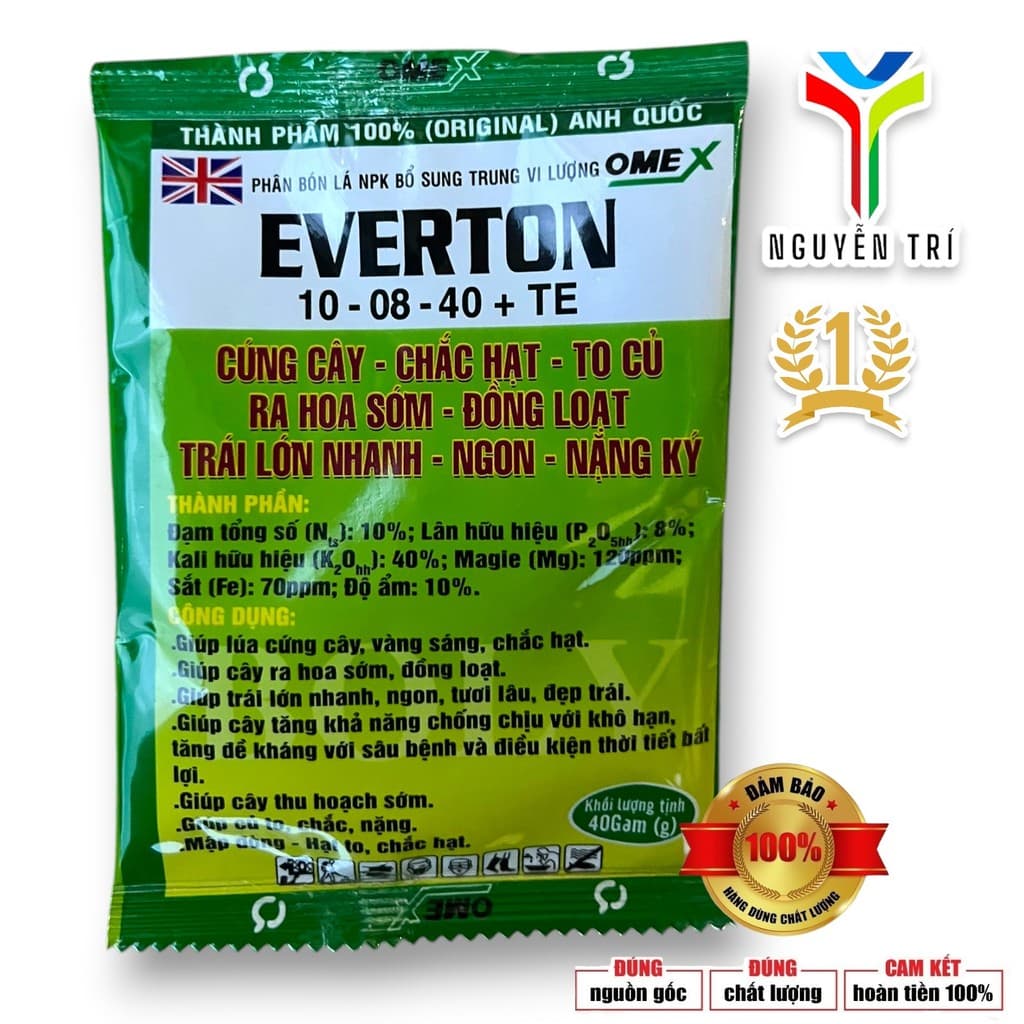 Phân Bón Lá Omex EVERTON 10-8-40+TE (Gói 40g) - Nuôi Trái Lớn Nhanh, Cứng Cây, Chắc Hạt
