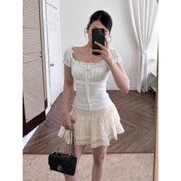 Áo Kiểu Nữ Trễ Vai Phối Ren Chất Rip Lụa Tay Ngắn Bồng Ôm Dáng - Fashion 73 8
