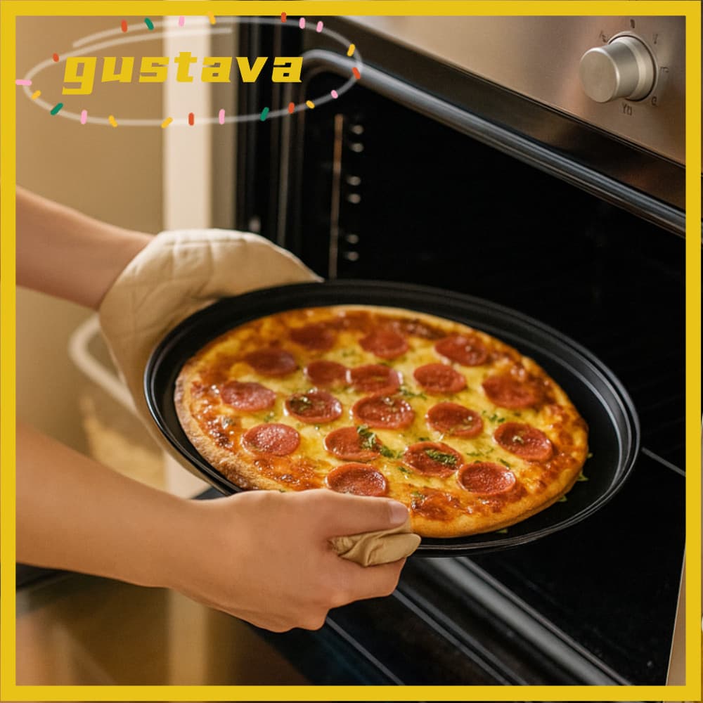 Khay nướng bánh pizza GUSTAVA, Bộ chảo bánh pizza đục lỗ mục đích 10 / 11 / 12 Inch, Dụng cụ làm bánh tròn chống dính bằng thép Carbon bền bỉ giòn & Bubbly