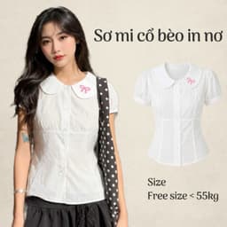 Áo sơ mi cổ bèo dáng ôm tôn dáng cổ in nơ hồng xinh xắn SS036INNO 2