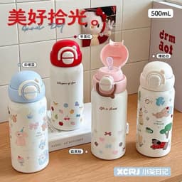 Bình giữ nhiệt hoạt hình dạng nắp bấm tròn giữ nhiệt tốt nhờ ruột inox 304 cao cấp thiết kế cute - pastel VOICON-[CU22] 2