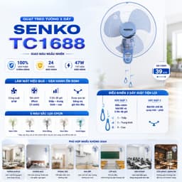 Quạt treo tường Senko TC1688 47W sải cánh 39cm 3 tốc độ 2 dây giật chính hãng bảo hành 2 năm 3