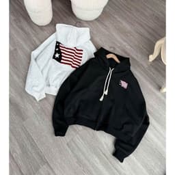 Áo Khoác Nữ Logo May Thêu Cờ Form Rộng Dài Áo Khoác Nỉ Nữ Chất Vải Nỉ Dày Đẹp Logo Thêu Sắc Nét 9