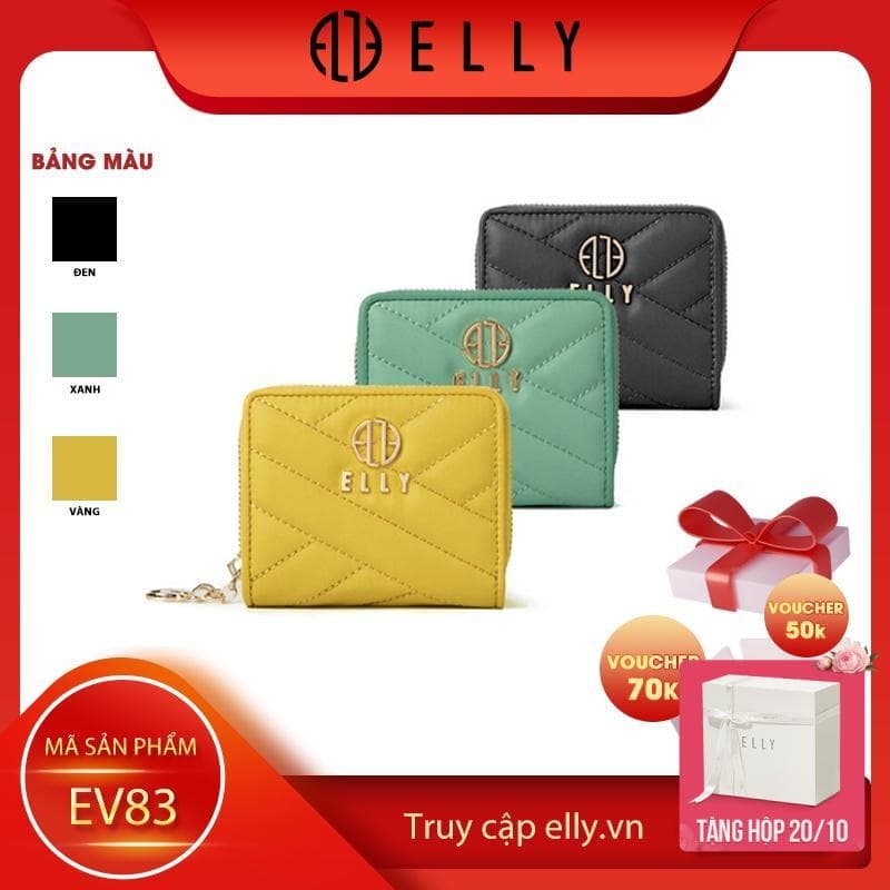 [Tặng hộp 20.10]  Ví nữ cầm tay cao cấp da thật ELLY – EV83