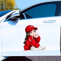 [Hỏa Tốc] Decal Dán Xe Ô Tô Hình Bé Gái Đội Nắp Đỏ Uống Cà Phê Siêu Cưng, Chống Thấm Nước, Bền Đẹp 6