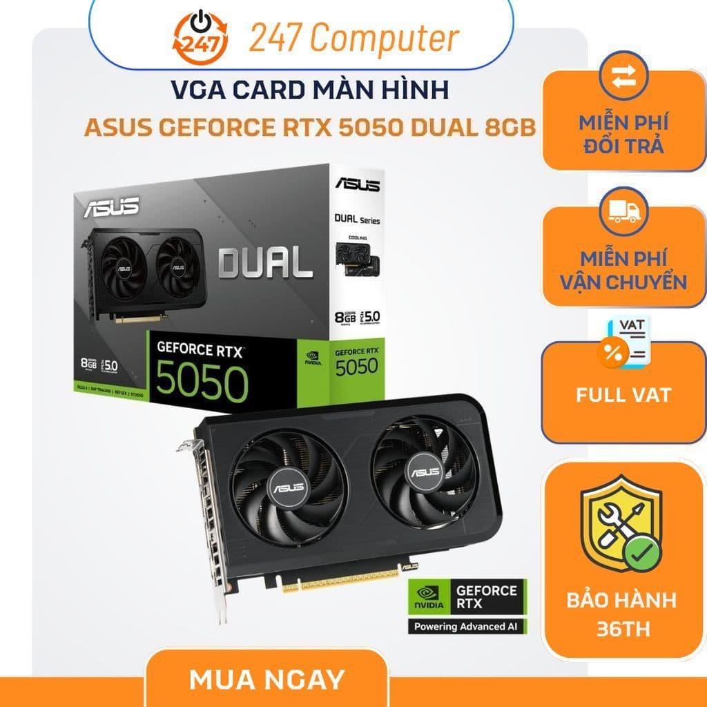 [NEW FULL VAT] VGA CARD MÀN HÌNH Asus GeForce RTX 5050 Dual 8GB - CHÍNH HÃNG BẢO HÀNH 3 NĂM